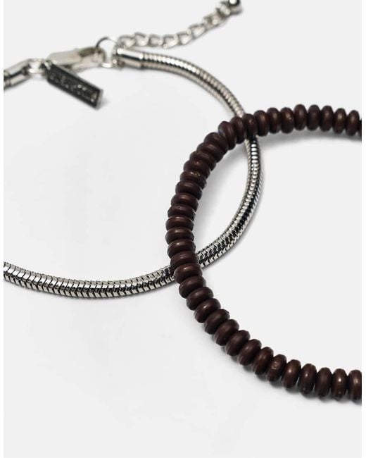 Pull&Bear White 4-Pack Of Beaded Bracelets for men
