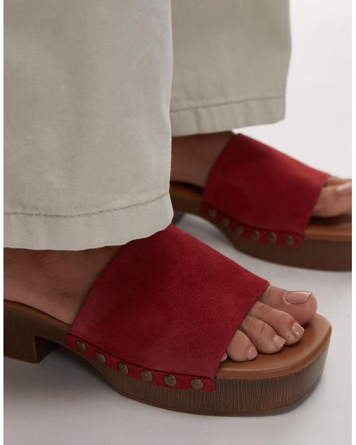 TOPSHOP Red Hamilton Suede Clogs With Studs