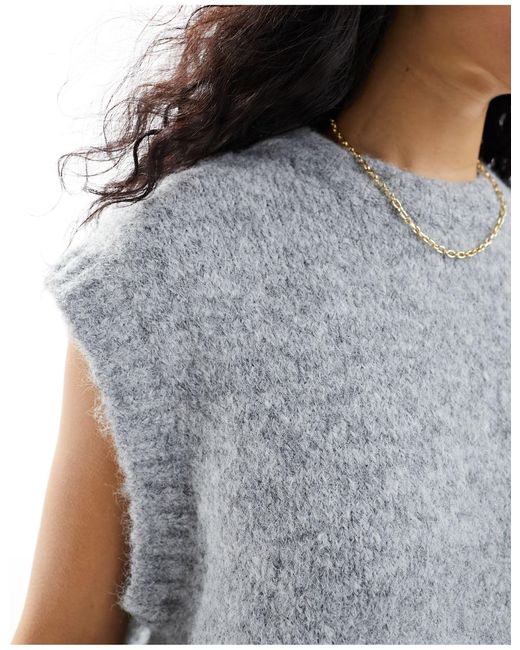 ASOS Gray Knitted Oversized Tank Top With Crew Neck