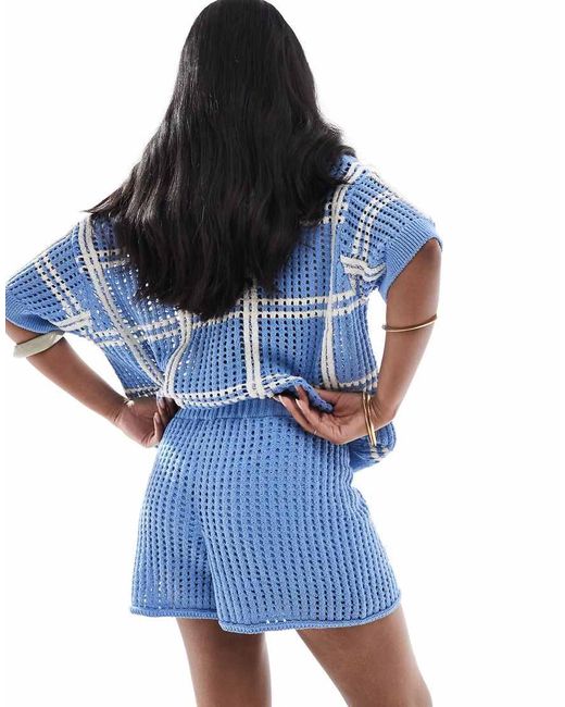 Pull&Bear Gehaakte Gebreide Short in het Blue