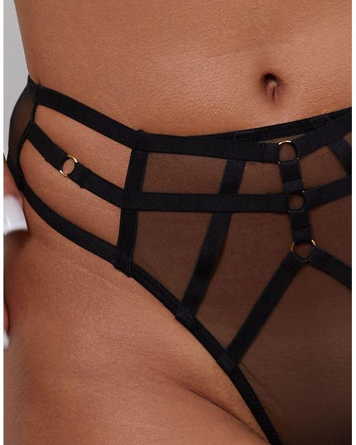 Wolf & Whistle Black X Michelle Domingos Thick Elastic And Mesh High Waist Thong