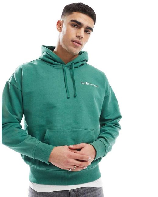 Polo Ralph Lauren Green Script Player Logo Relaxed Oversized Heavyweight Fleece Hoodie for men