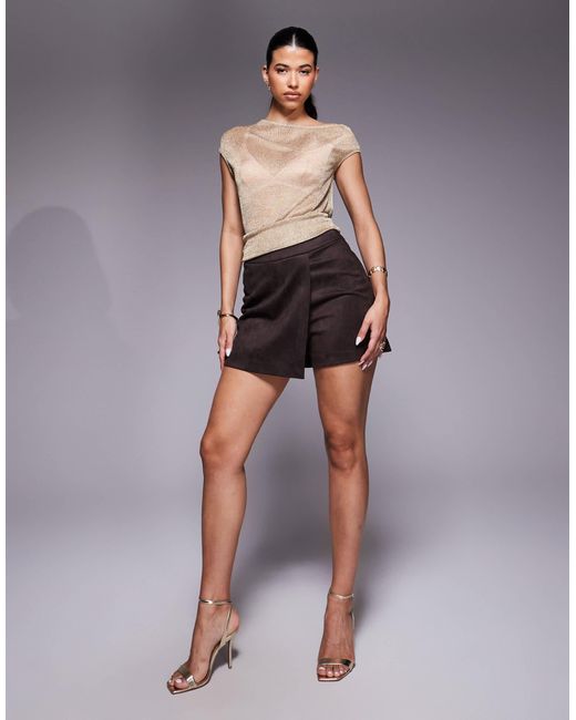 ASOS Gray Asymmetric Shoulder Semi Sheer Metallic Top
