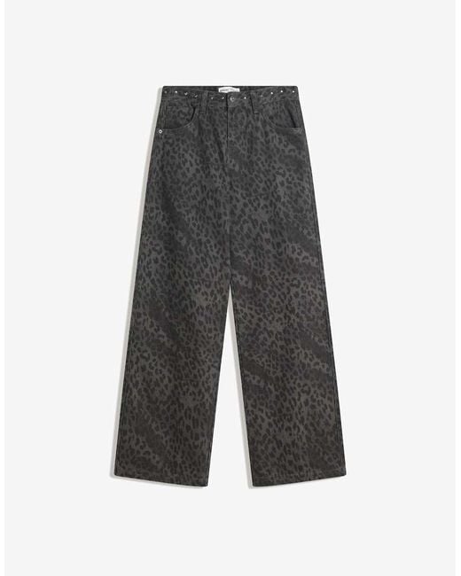 Bershka Broek Met Rechte Pijpen, Dierenprint En Studs in het Blue