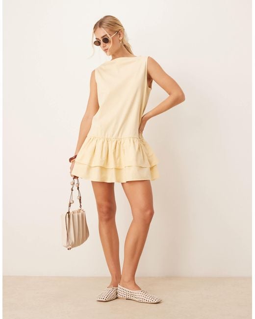 ASOS Natural Dropped Waist Poplin Mix Oversized Mini Dress