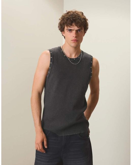 Bershka Black Eyelet Vest Top for men