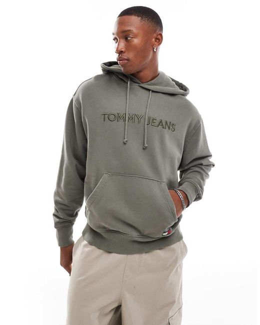 Sudadera Caqui Lavado Con Capucha Y Logo Lineal A Tono De -Verde Tommy Hilfiger de hombre de color Gray