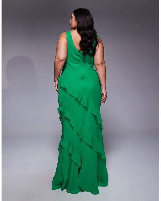 ASOS Green Asos Design Curve Scoop Neck Maxi Dress With Ruffle Skirt And Cut Out Back