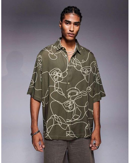 ASOS Green Oversized Shirt With Abstract Print for men