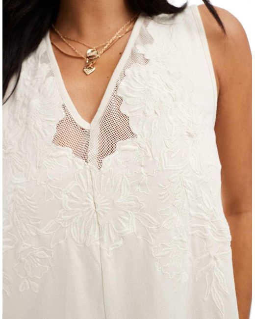 Object White Embroidered Jersey Swing Dress With Tie Back