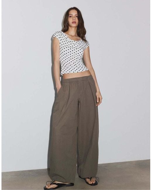 Stradivarius Gray Multi-position Polka Dot Sleeveless Top