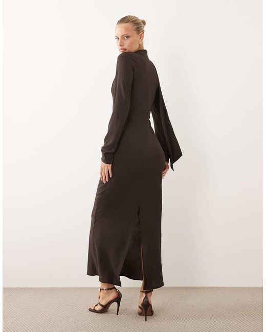 ASOS Multicolor Long Sleeve Scoop Neck Maxi Dress With Scarf