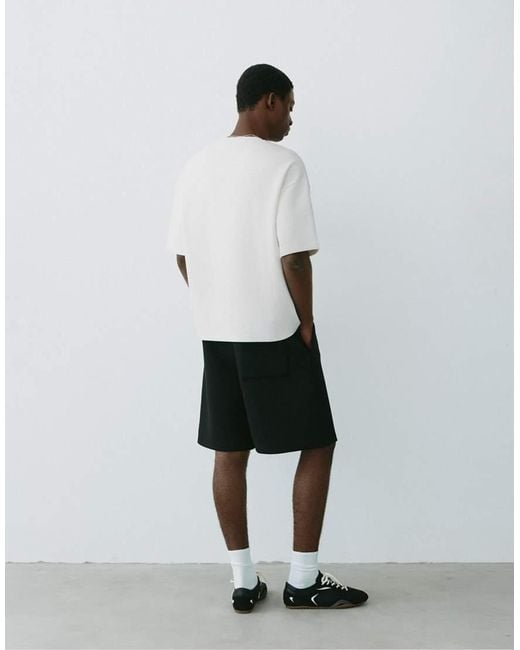 Pull&Bear White Heavyweight T-shirt With Raised Logo for men