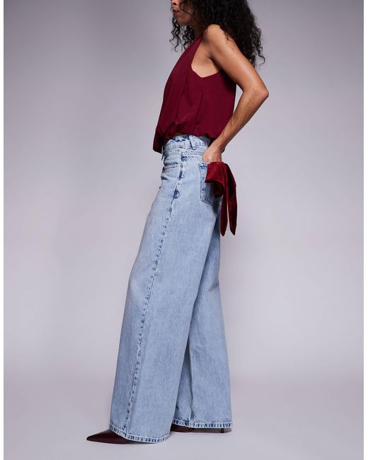 ASOS Purple Wide Leg Jeans With 3d Velvet Bow Detail
