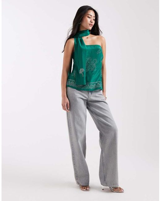 River Island Green Heat Seal Bandeau Co-Ord With Scarf
