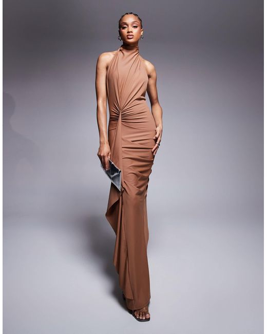 ASOS Blue Asos design tall – hochgeschlossenes, drapiertes maxikleid