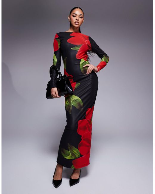 Murci Red – exklusives, figurbetontes netzstoff-maxikleid