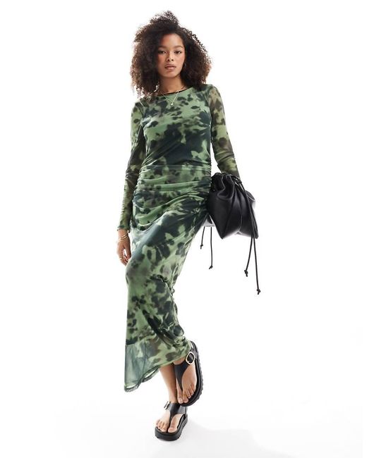 Vero Moda Green Long Sleeved Mesh Maxi Dress