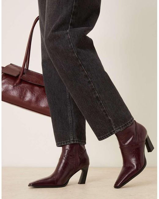 ASOS Estella Leather Chisel Toe Ankle Boots in Red | Lyst UK