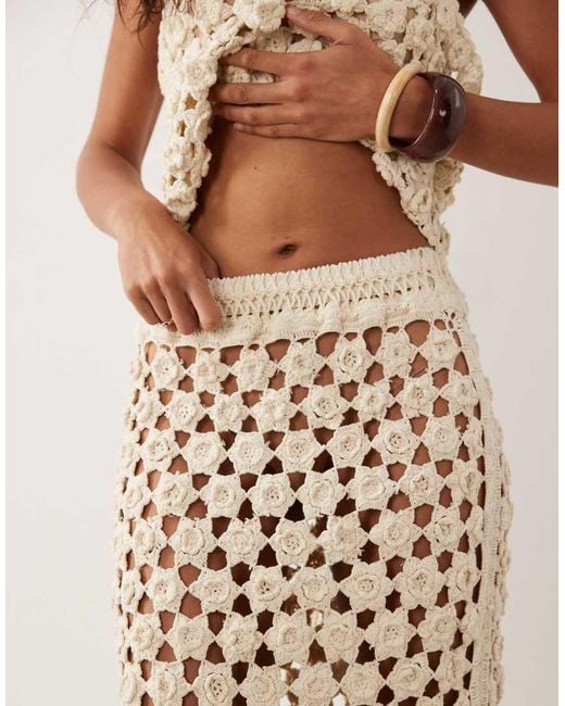 ASOS Natural Premium Hand Crochet Floral Midi Skirt Co-ord