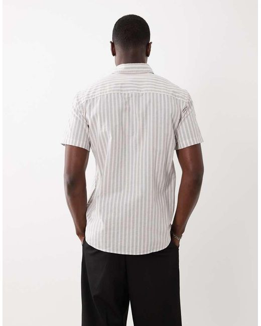 Jack & Jones White Short Sleeve Stripe Oxford Shirt for men