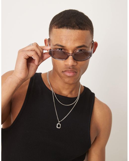 ASOS Brown Festival Racer Sunglasses With Crystal With Smoke Lens for men