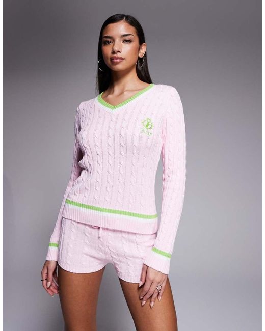 Juicy Couture Purple Kitti Co-ord V Neck Cable Knit Logo Jumper