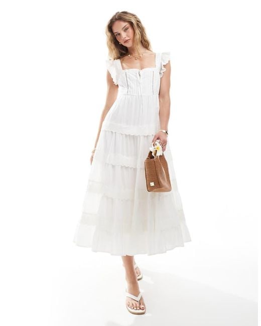 Miss Selfridge White Broderie Trim Baby Doll Midi Dress