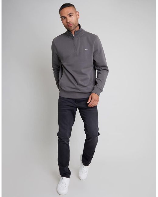 Threadbare Gray Quarter Zip Sweatshirt for men