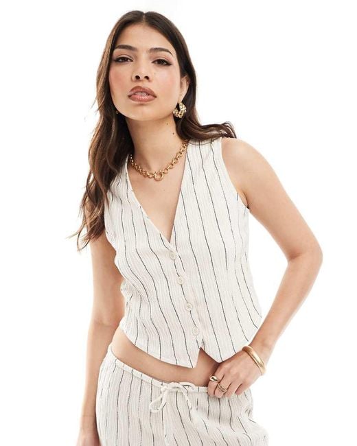 Stradivarius White Boxy Pinstripe Waistcoat Co-ord
