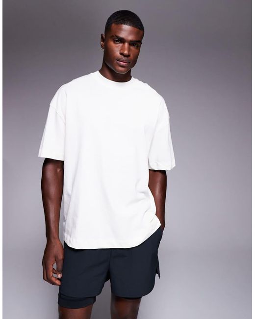 Camiseta Extragrande Con Estampado Trasero De Algodón Grueso Con Acabado De Secado Rápido Icon De 4505 de hombre de color White