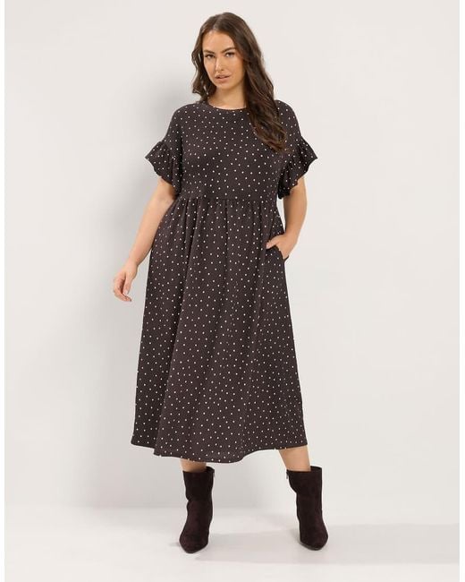 Yours Clothing Brown Polka Dot Midi Dress