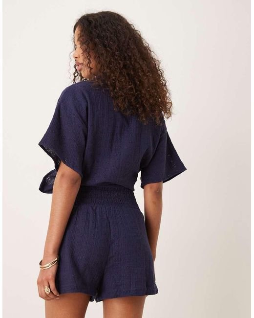 ASOS Blue Broderie Shirred Waist Co-ord Short