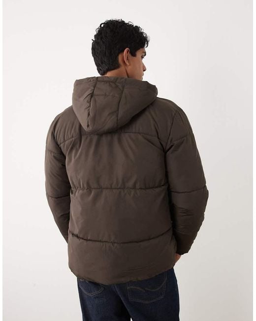 Blend Brown Hooded Puffer Jacket for men
