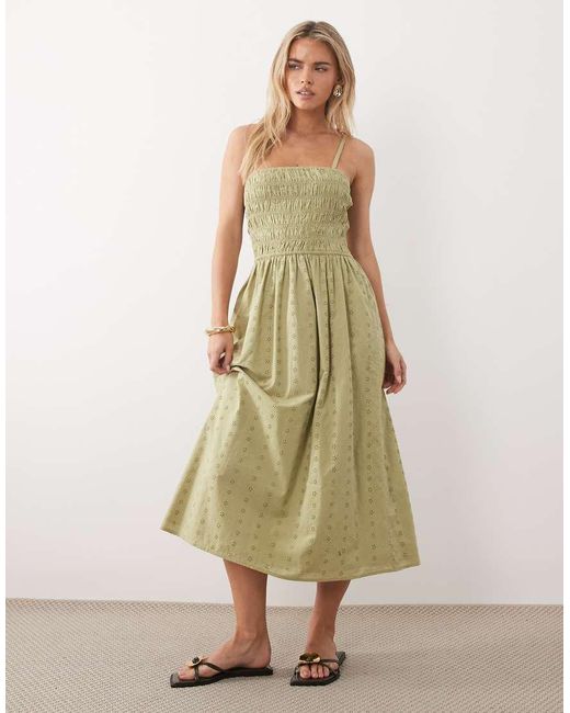 Miss Selfridge Green Strappy Broderie Maxi Dress