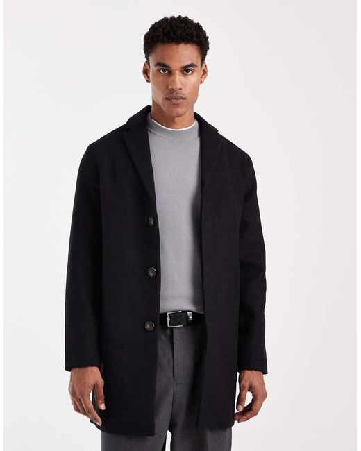 Only & Sons Black Wool Mix Overcoat for men