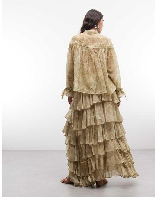 AllSaints Natural Cavarly Asymmetric Thrilly Lace Floral Print Midi Skirt