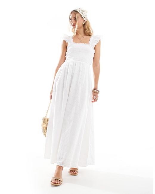 Accessorize White Puff Sleeve Shirred Midi Beach Dress