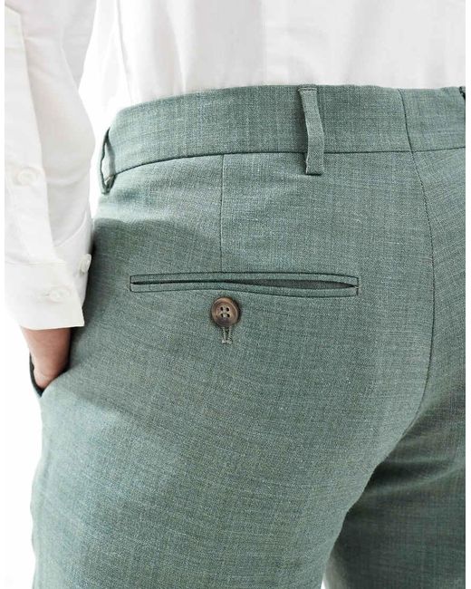 SELECTED Green Linen Mix Slim Fit Suit Trousers for men