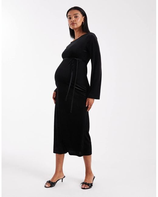 Mama.licious Black Mamalicious Maternity Velvet Bell Sleeve Midi Dress