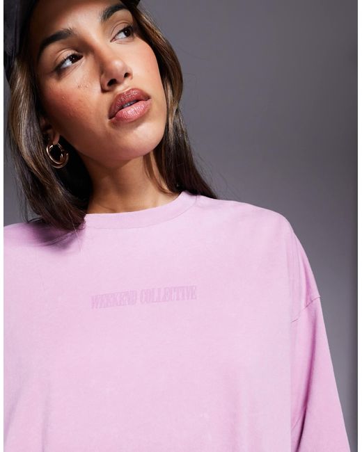 ASOS Pink Weekend Collective Icon Oversized T-shirt With Stacked Back Logo