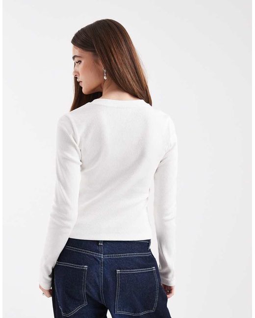 ASOS White High V-neck Long Sleeve Tee