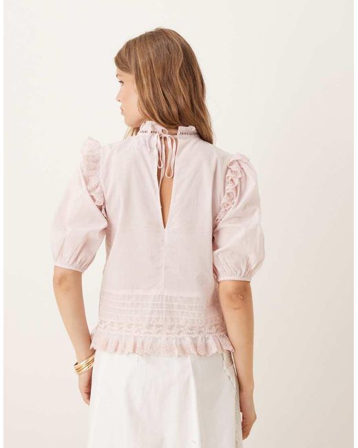 ASOS Pink Lace And Ruffle Insert Short Sleeve Top