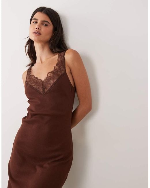 Miss Selfridge Brown V-Neck Cami Maxi Dress With Picot Trim