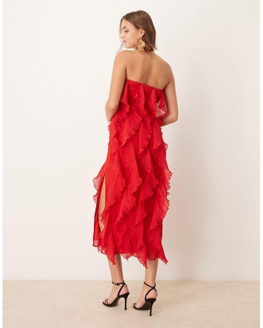 Pretty Lavish Red Strapless Ruffle Maxi Dress
