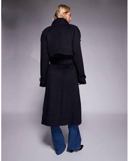 ASOS Blue Asos Design Tall Brushed Longline Funnel Neck Trench Coat