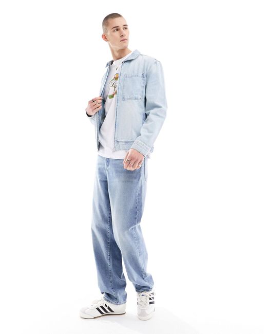 Giacca di jeans con zip chiaro di River Island in Blue da Uomo