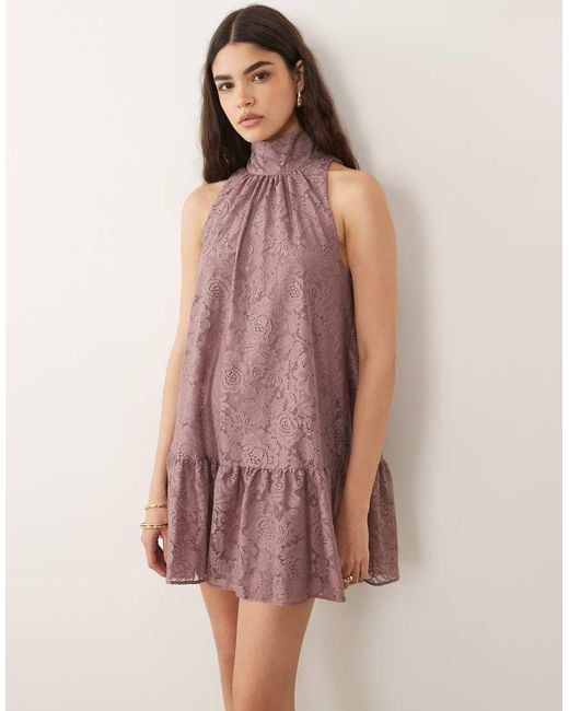 ASOS Pink High Neck Smock Mini Lace Dress