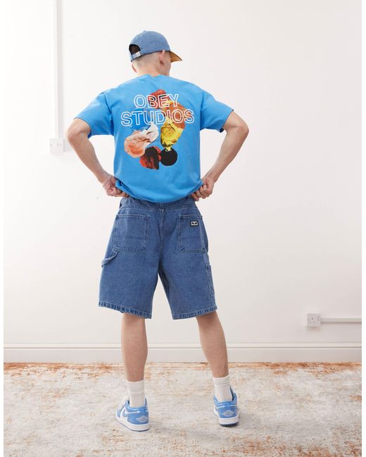 T-shirt imprimé au dos avec logo graphique studios - sarcelle foncé Obey pour homme en coloris Blue