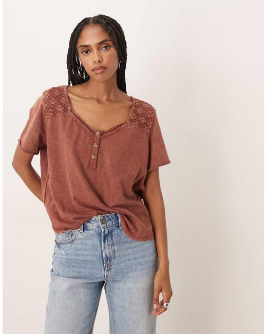 Free People Orange Heirloom Henley Button Up Tee